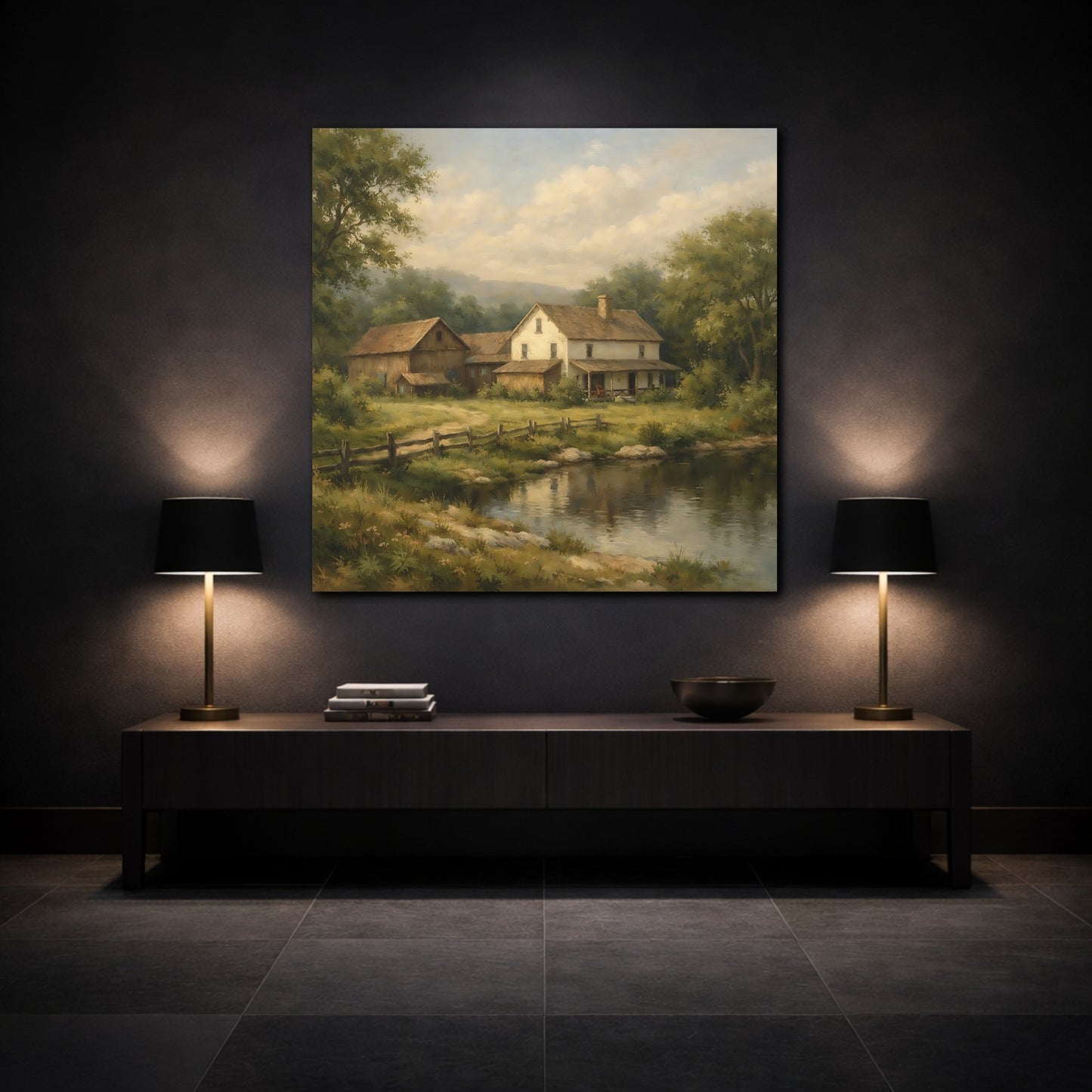 Mockup 3. Nature Farmhouse Green And Brown shown as stretched canvas wall art
