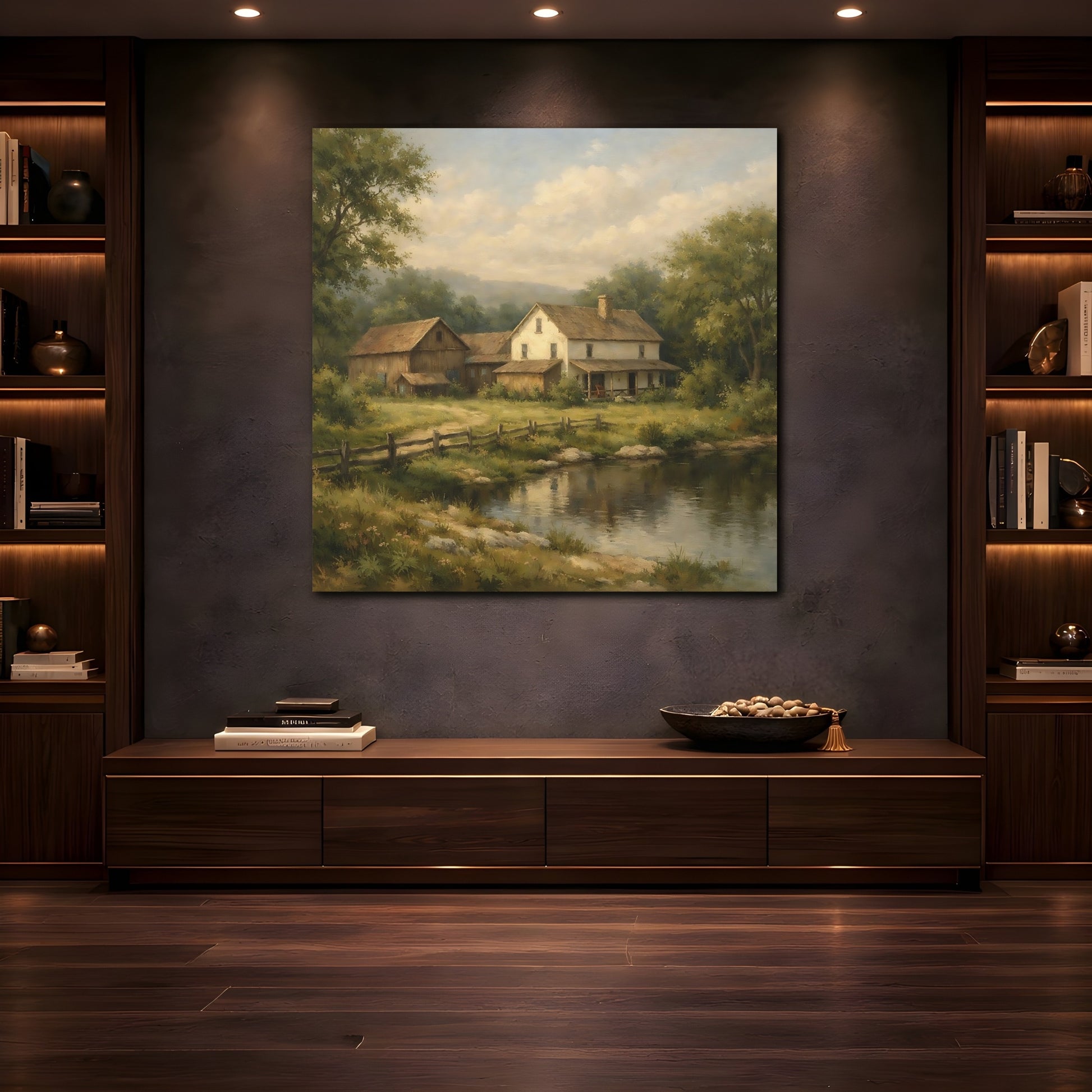 Mockup 4. Nature Farmhouse Green And Brown shown as stretched canvas wall art