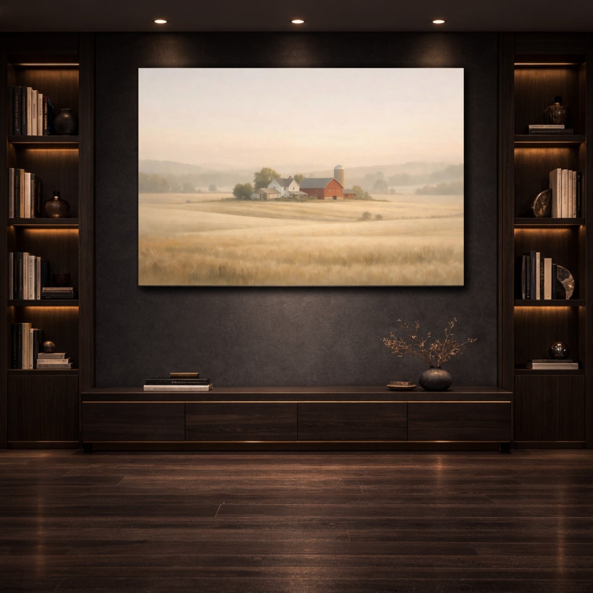 Nature Farmland Misty Farm Landscape - Canvas Wall Art Print - YesArtYes