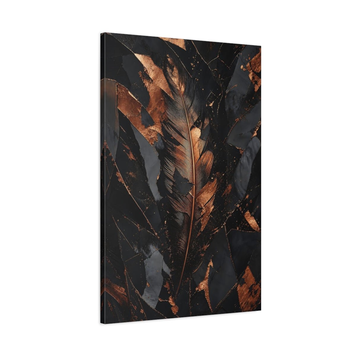 Nature Feather Black And Copper Canvas Print – Modern Living Room, Above Sofa - YesArtYes
