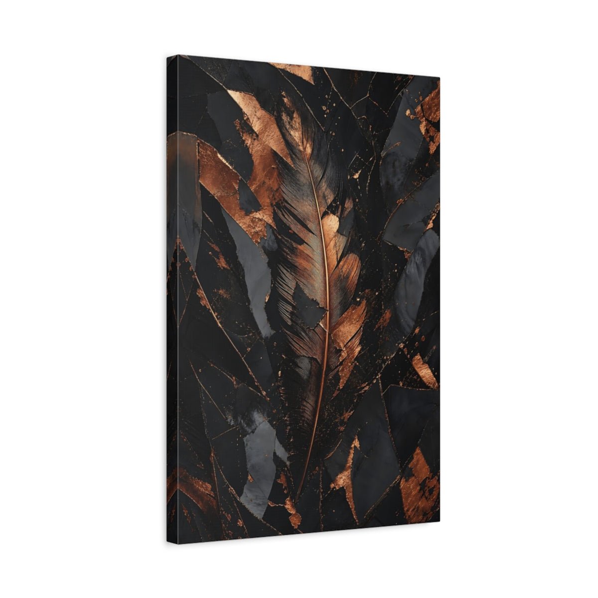 Nature Feather Black And Copper Canvas Print – Modern Living Room, Above Sofa - YesArtYes