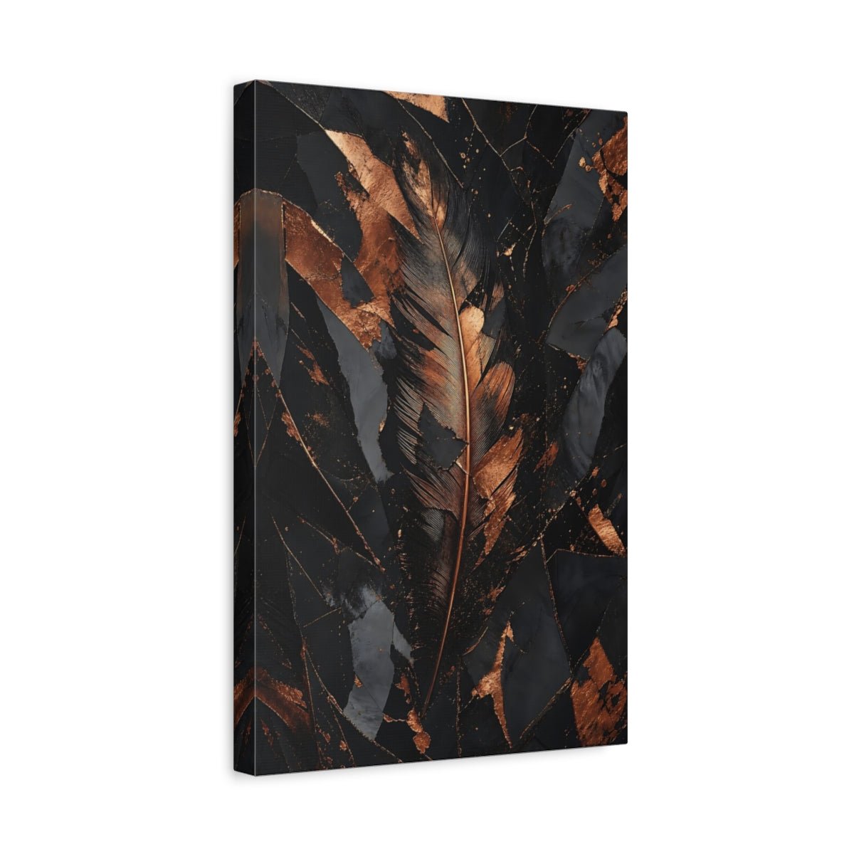 Nature Feather Black And Copper Canvas Print – Modern Living Room, Above Sofa - YesArtYes