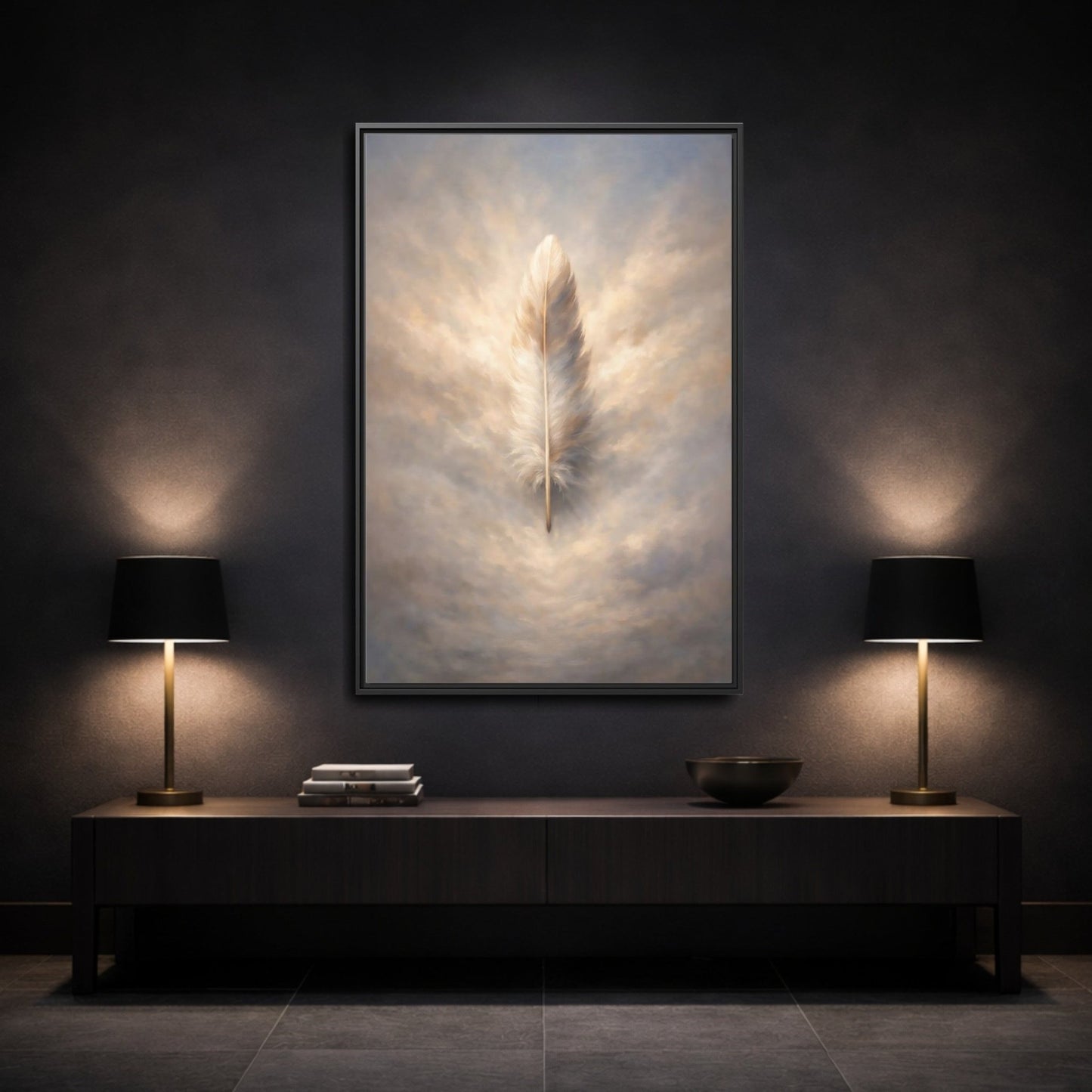 Nature Feather Brown Gray - Framed Canvas Wall Art Print - YesArtYes
