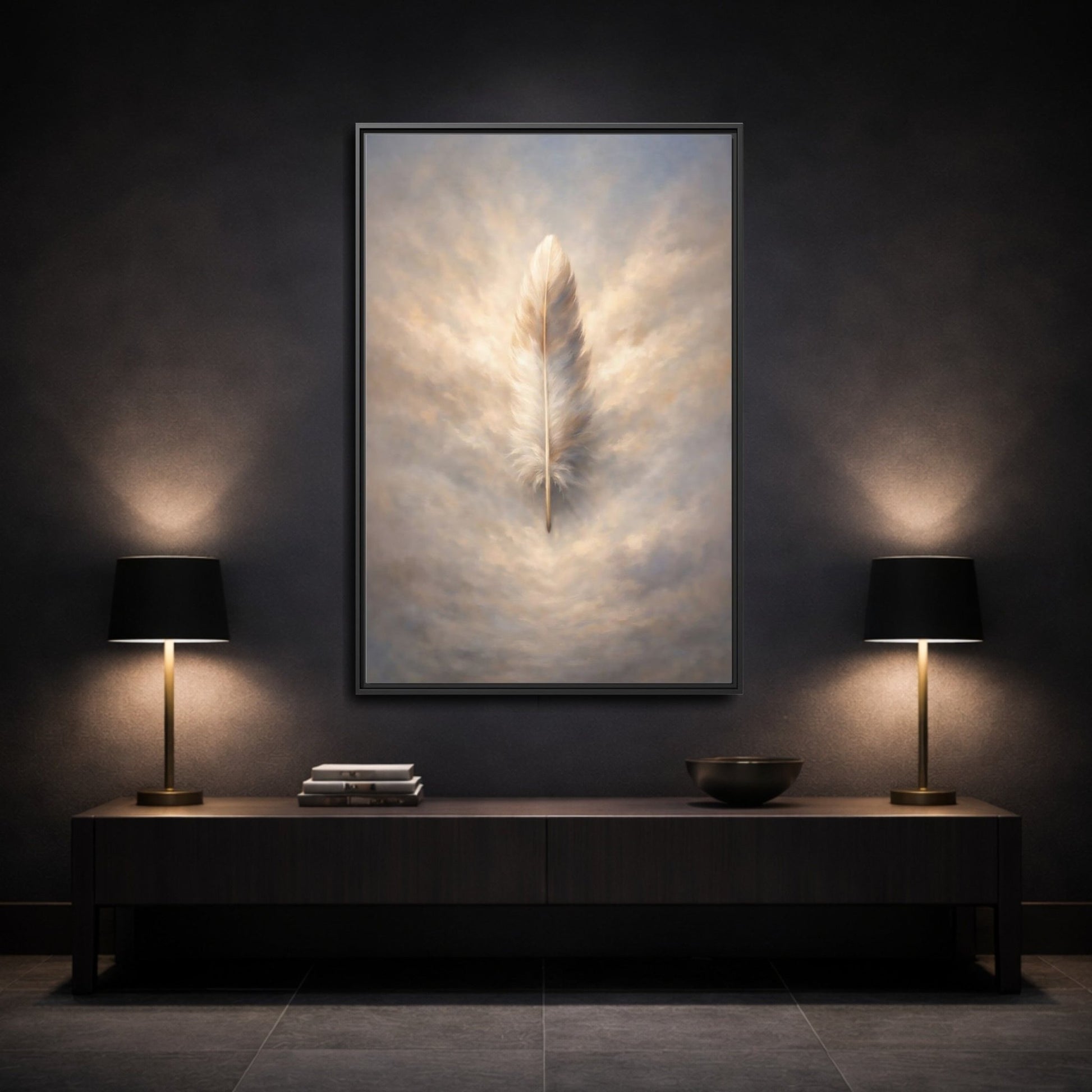Nature Feather Brown Gray - Framed Canvas Wall Art Print - YesArtYes