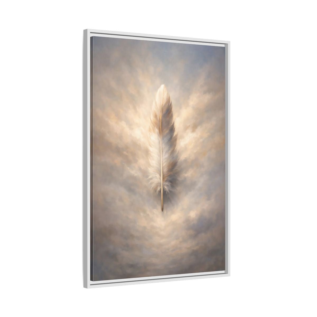 Nature Feather Brown Gray - Framed Canvas Wall Art Print - YesArtYes