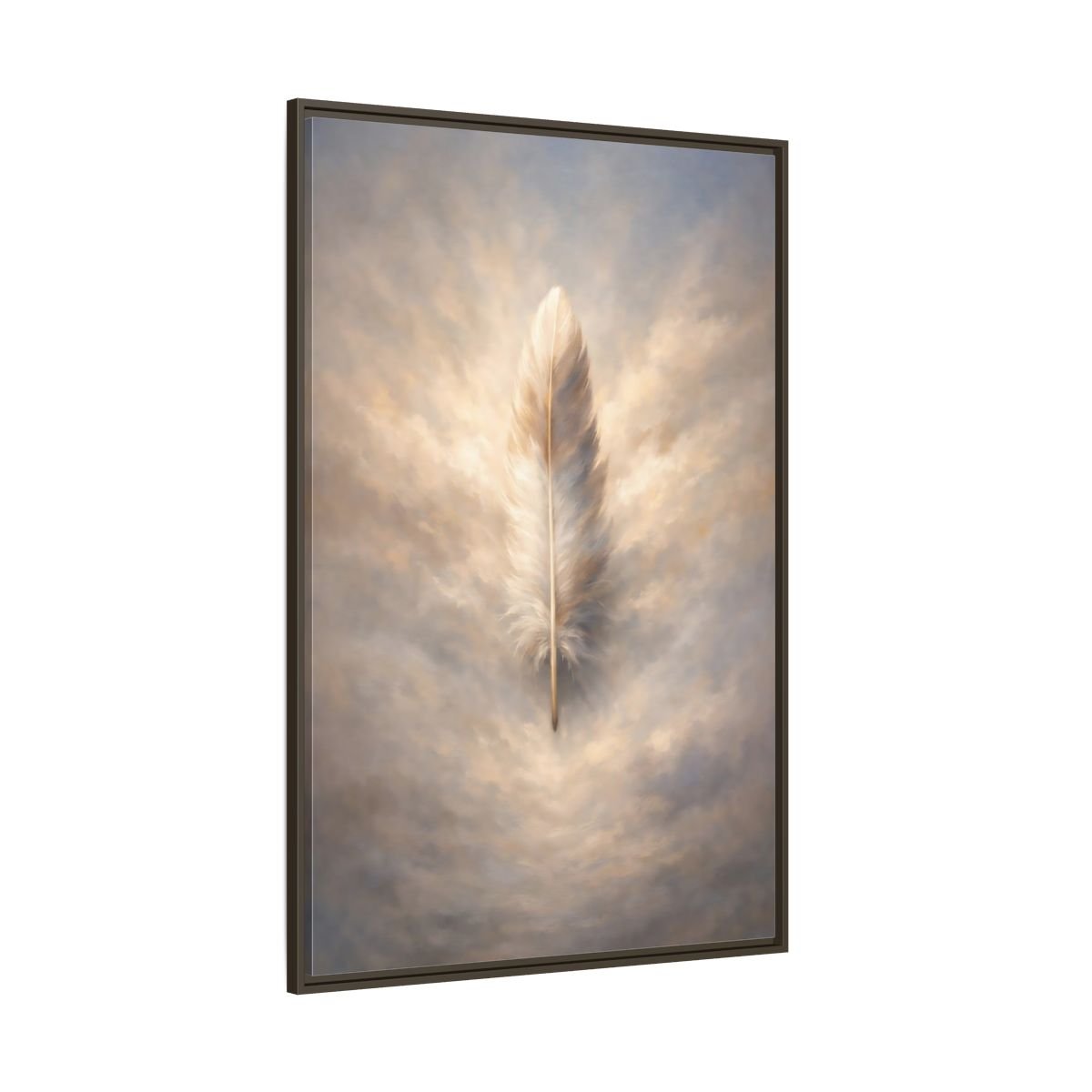 Nature Feather Brown Gray - Framed Canvas Wall Art Print - YesArtYes