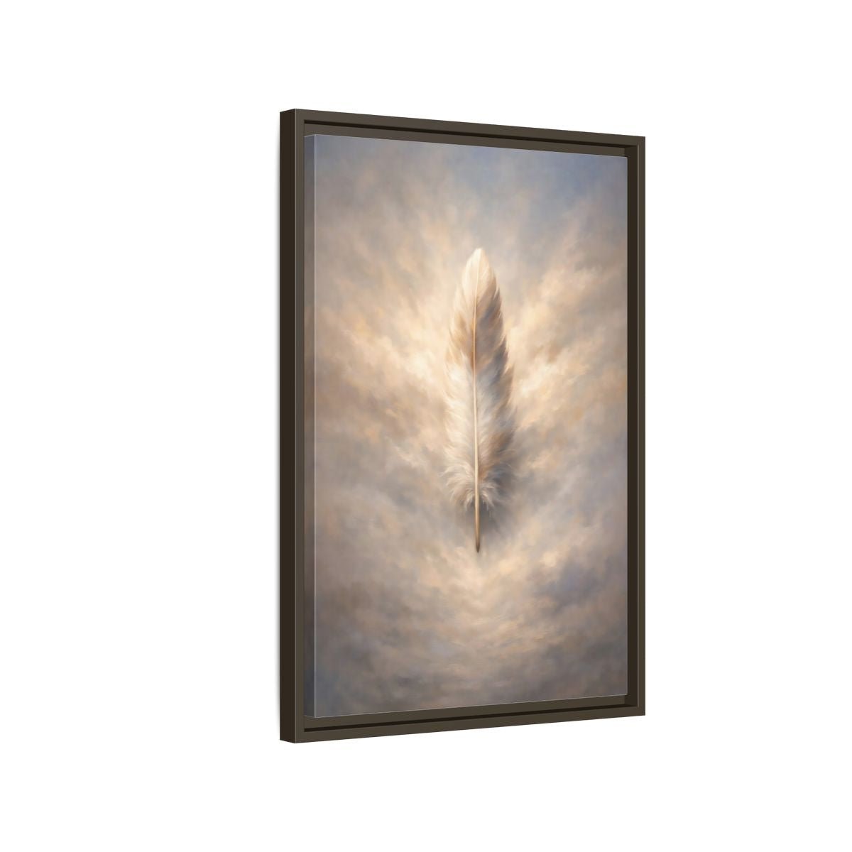 Nature Feather Brown Gray - Framed Canvas Wall Art Print - YesArtYes