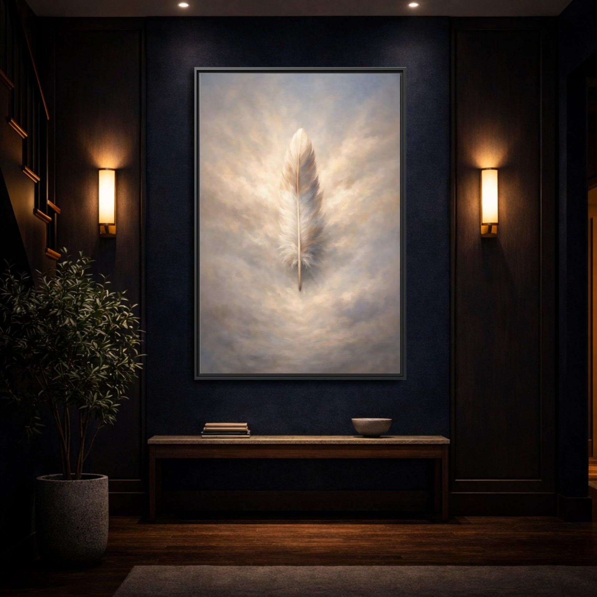 Nature Feather Brown Gray - Framed Canvas Wall Art Print - YesArtYes