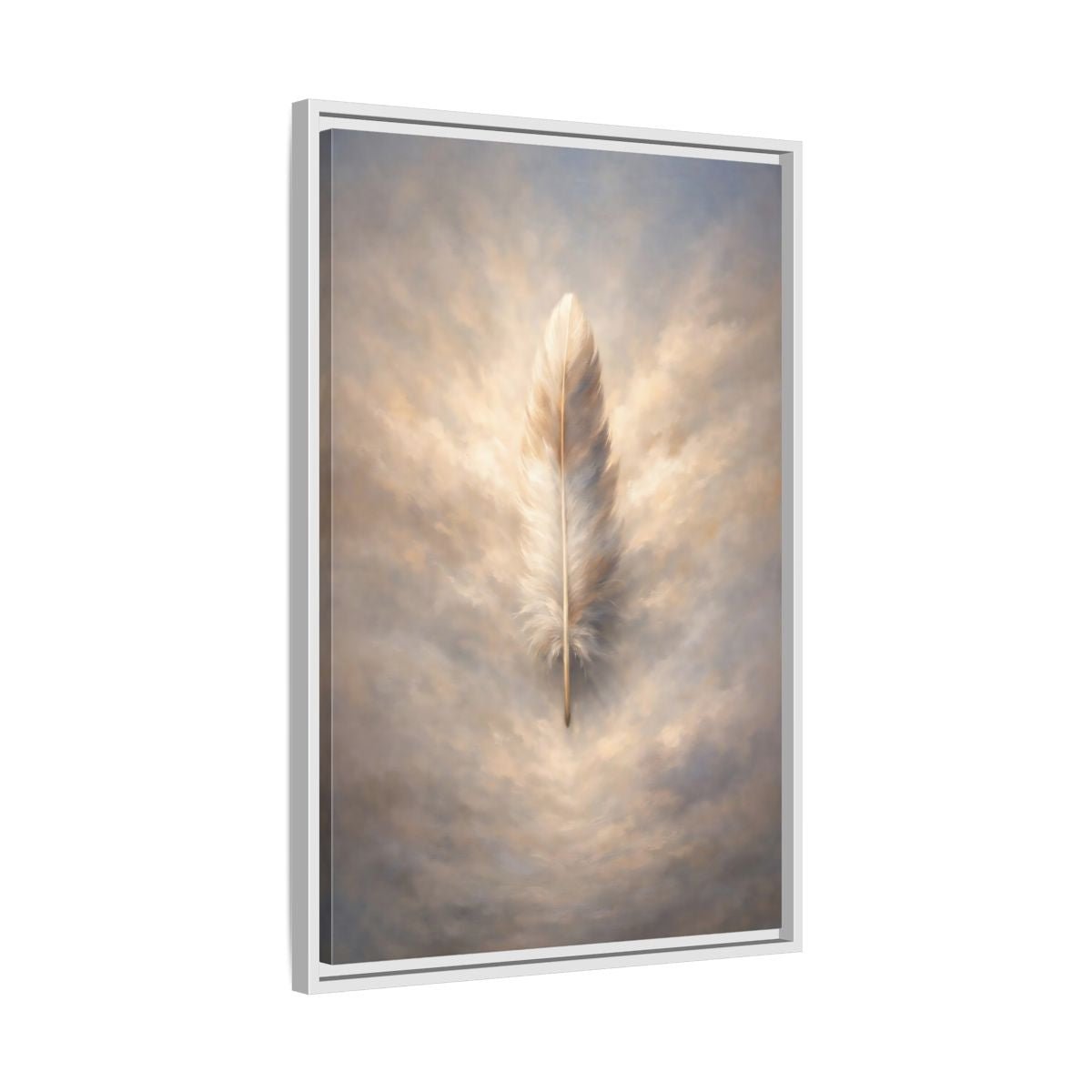Nature Feather Brown Gray - Framed Canvas Wall Art Print - YesArtYes