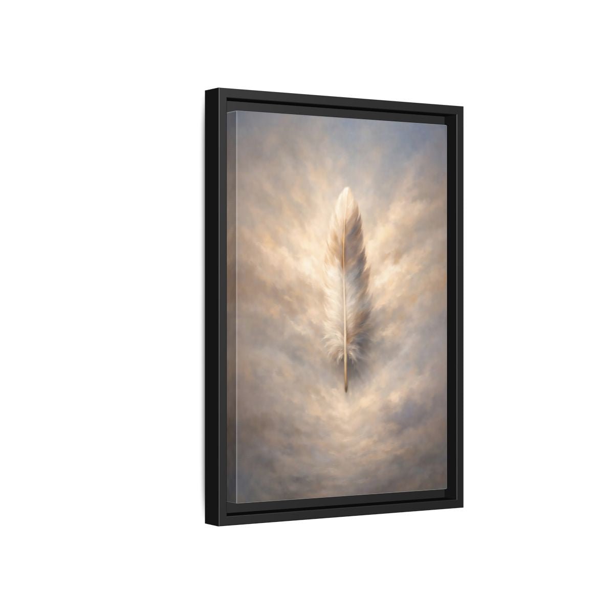 Nature Feather Brown Gray - Framed Canvas Wall Art Print - YesArtYes