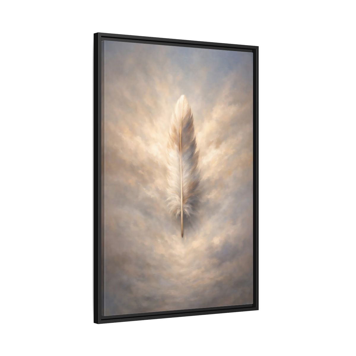Nature Feather Brown Gray - Framed Canvas Wall Art Print - YesArtYes