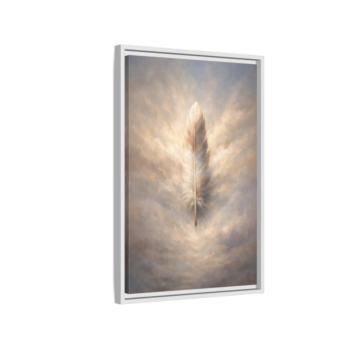 Nature Feather Brown Gray - Framed Canvas Wall Art Print - YesArtYes