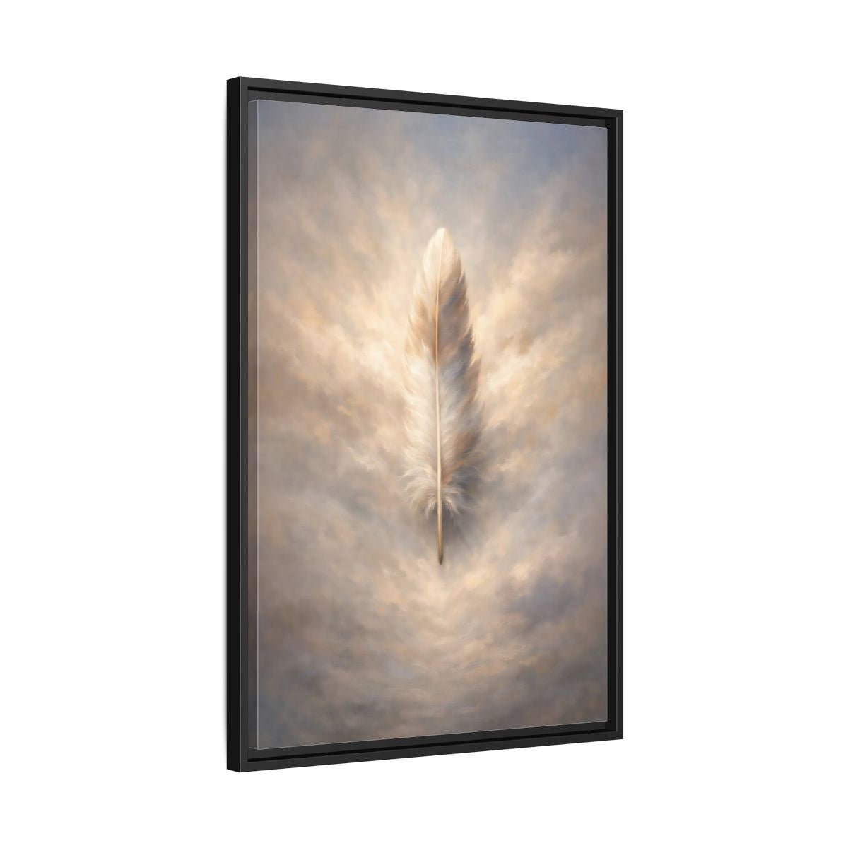 Nature Feather Brown Gray - Framed Canvas Wall Art Print - YesArtYes