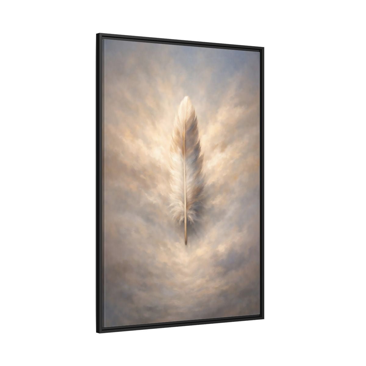 Nature Feather Brown Gray - Framed Canvas Wall Art Print - YesArtYes