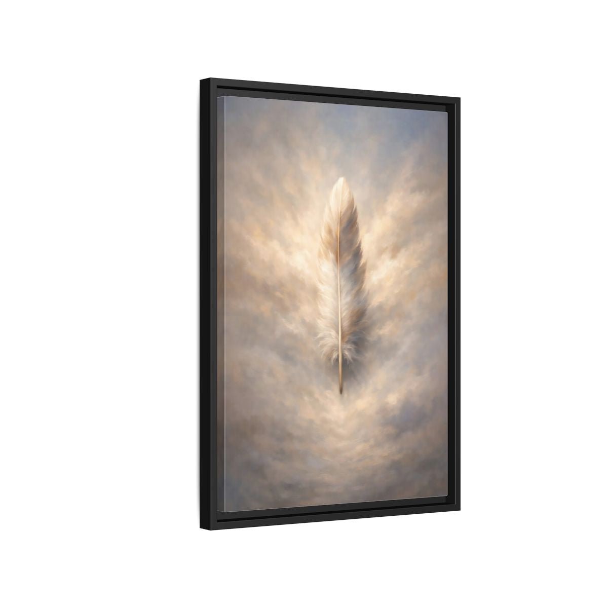 Nature Feather Brown Gray - Framed Canvas Wall Art Print - YesArtYes