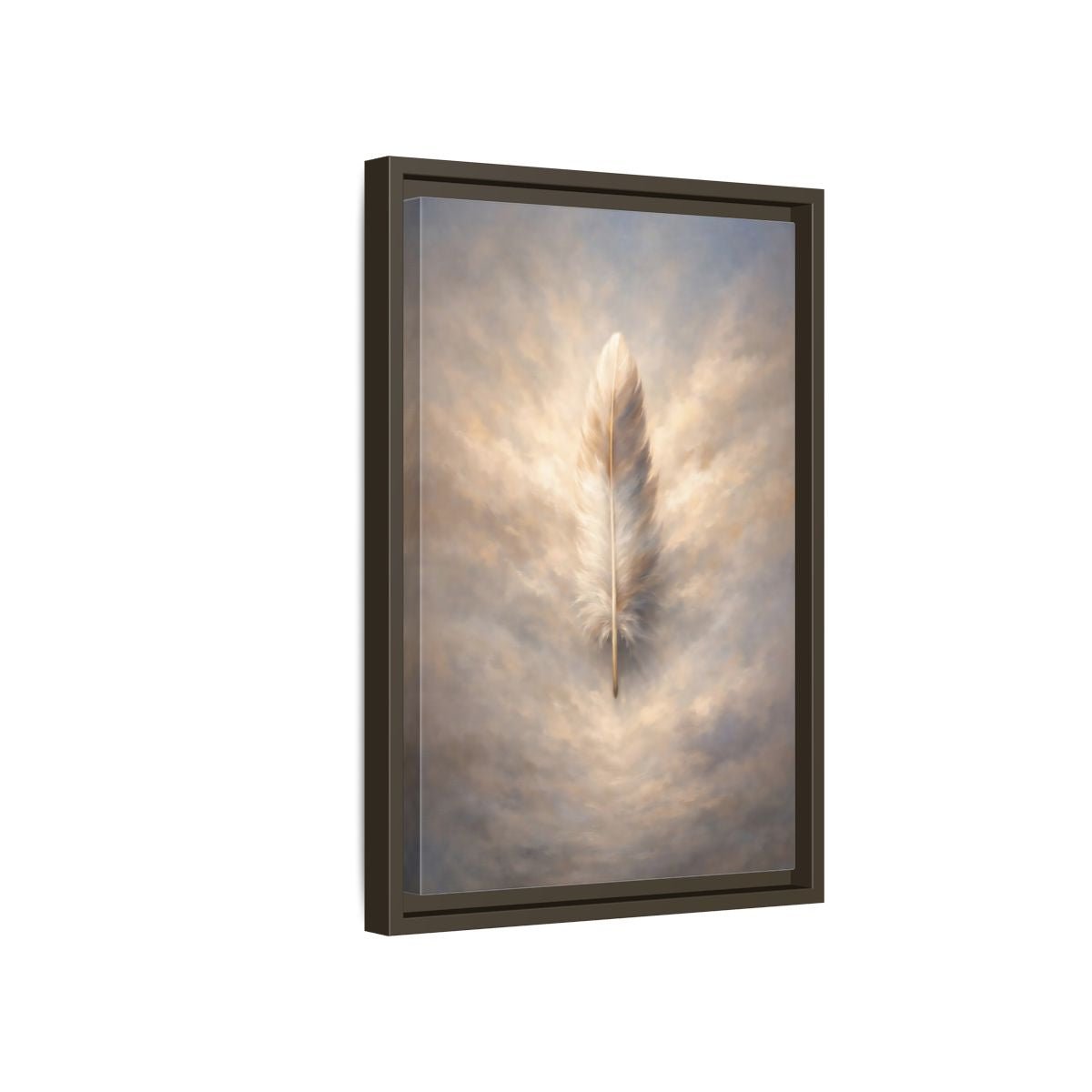 Nature Feather Brown Gray - Framed Canvas Wall Art Print - YesArtYes