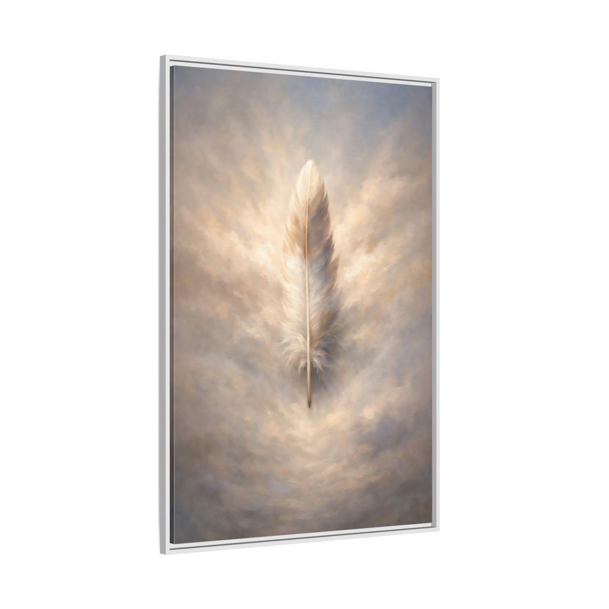 Nature Feather Brown Gray - Framed Canvas Wall Art Print - YesArtYes