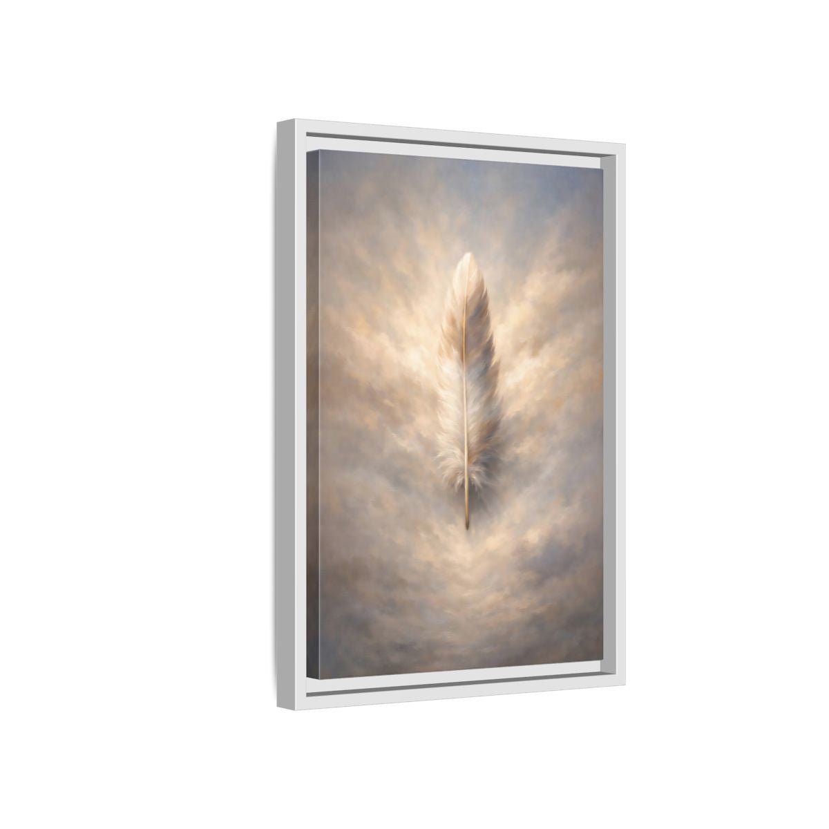Nature Feather Brown Gray - Framed Canvas Wall Art Print - YesArtYes