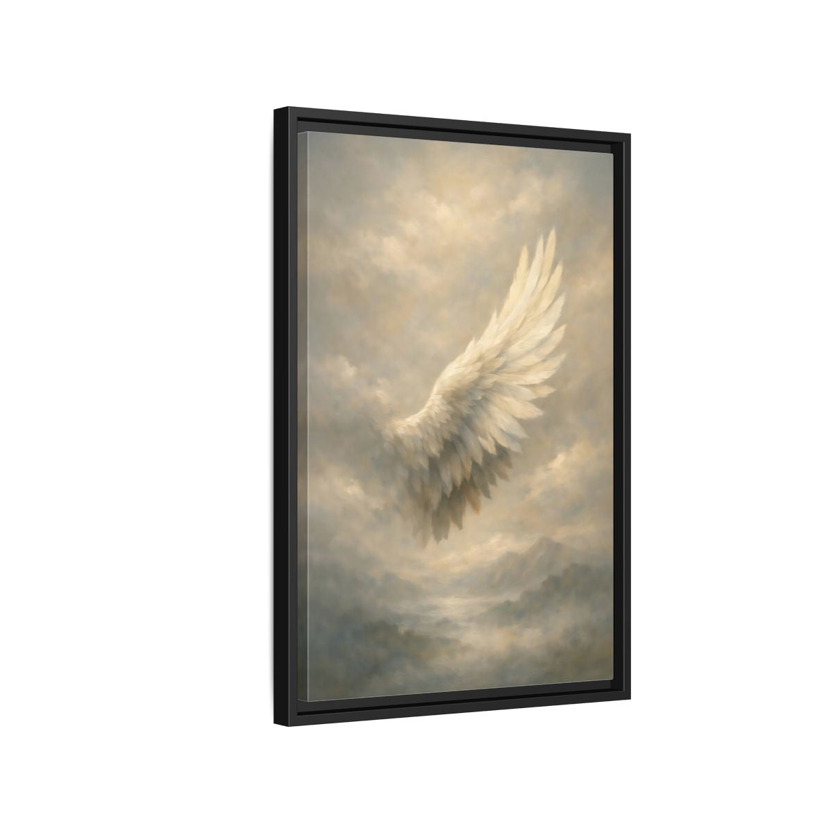 Side Mockup 3. Nature Feathered Wing Ethereal Wing shown as stretched canvas wall art