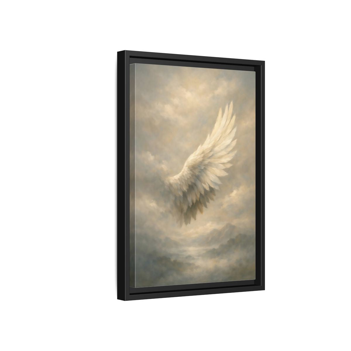 Side Mockup 6. Nature Feathered Wing Ethereal Wing shown as stretched canvas wall art