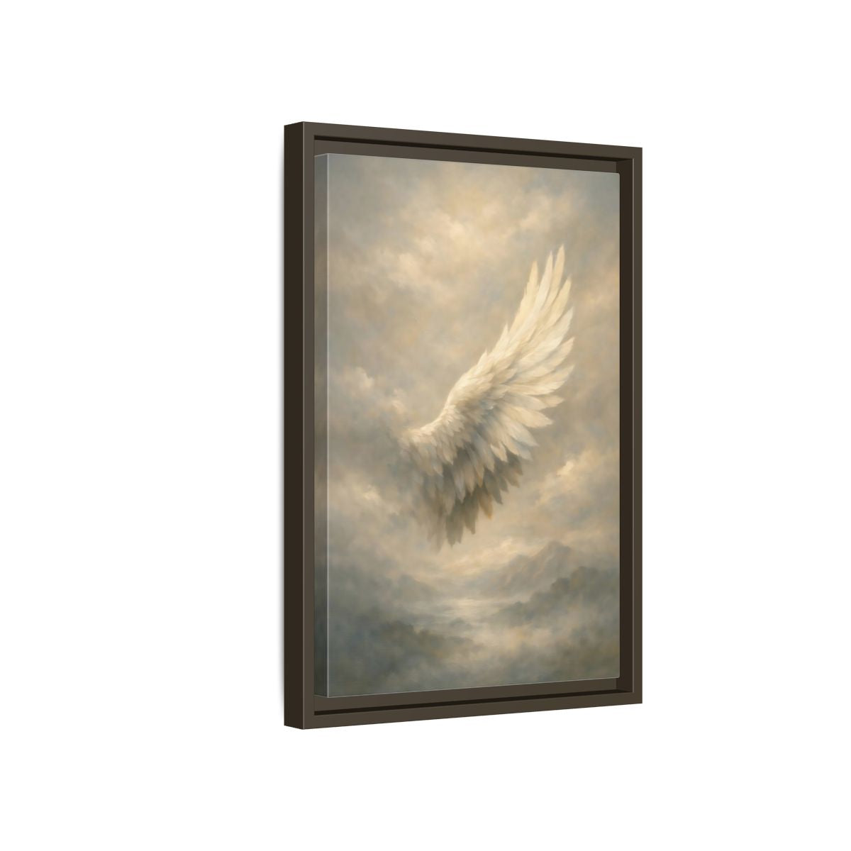 Side Mockup 5. Nature Feathered Wing Ethereal Wing shown as stretched canvas wall art