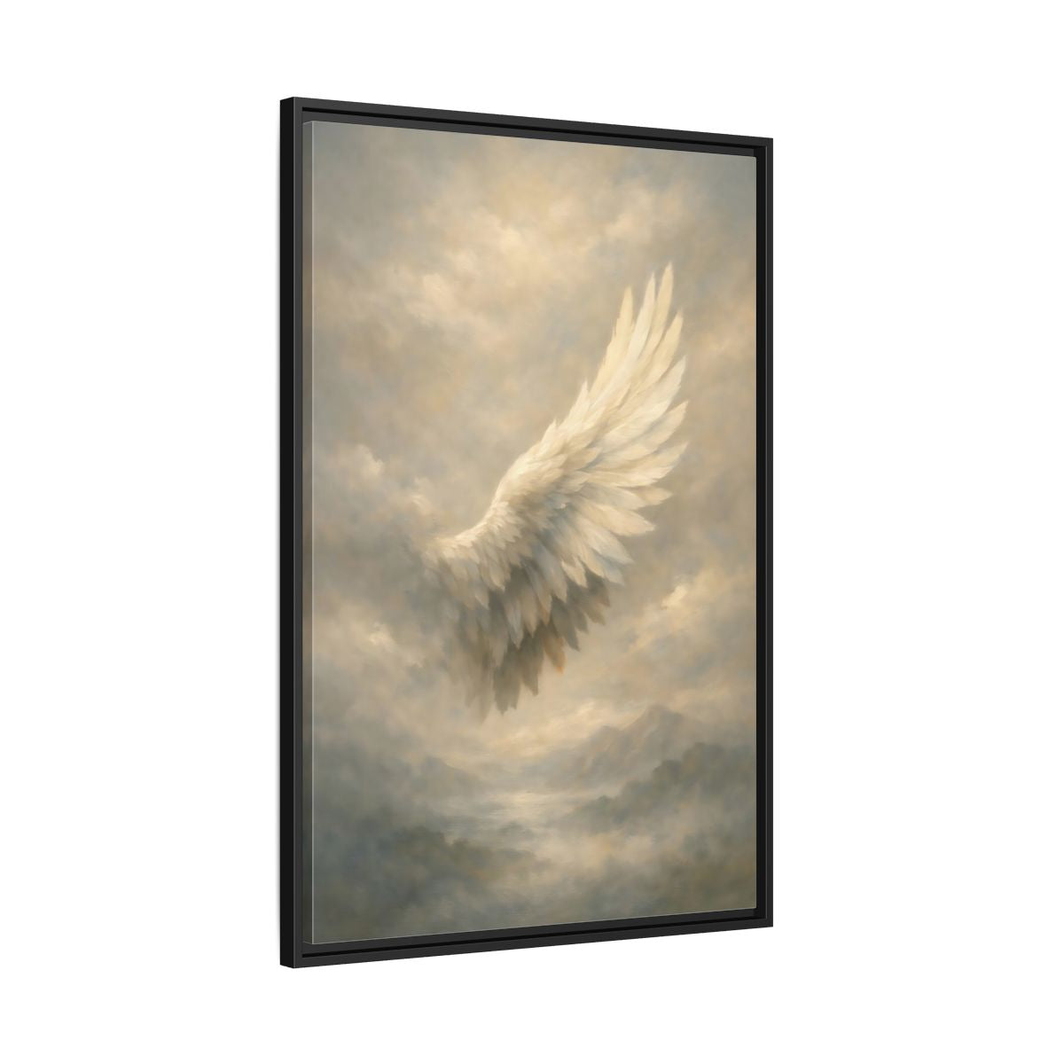 Side Mockup 13. Nature Feathered Wing Ethereal Wing shown as stretched canvas wall art