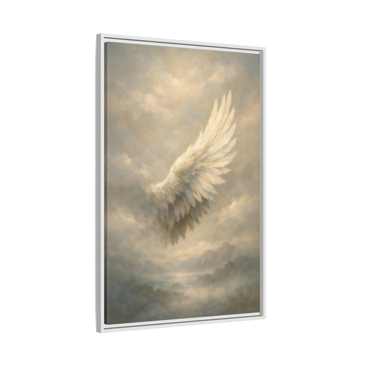 Side Mockup 9. Nature Feathered Wing Ethereal Wing shown as stretched canvas wall art