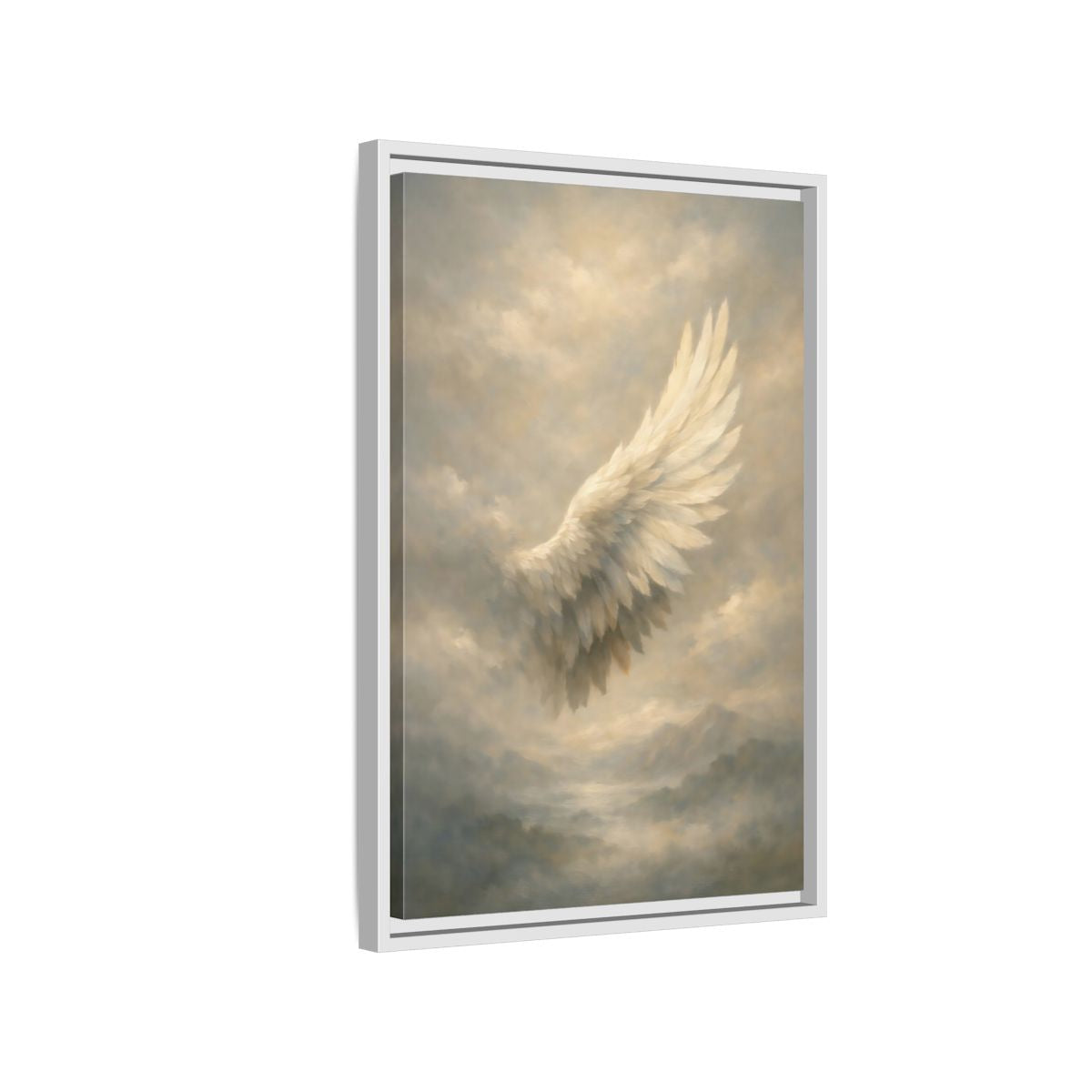 Side Mockup 1. Nature Feathered Wing Ethereal Wing shown as stretched canvas wall art