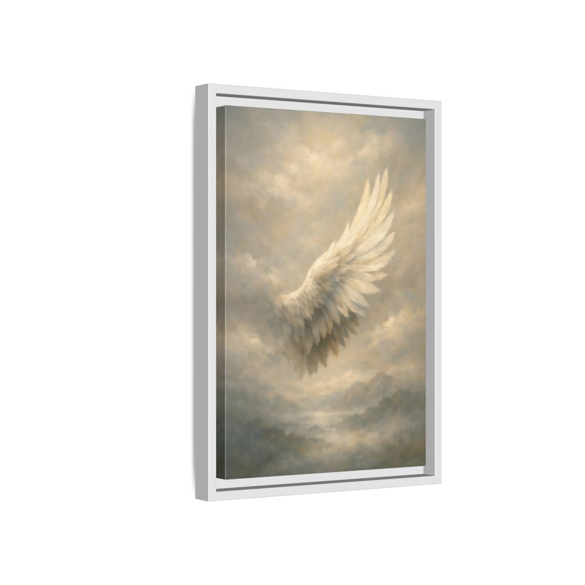 Side Mockup 4. Nature Feathered Wing Ethereal Wing shown as stretched canvas wall art