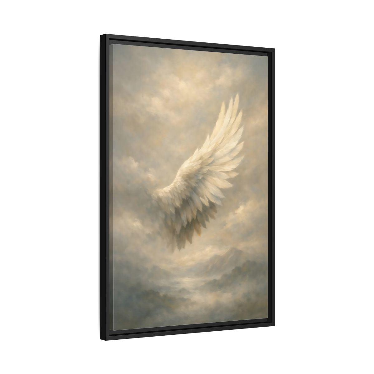 Side Mockup 14. Nature Feathered Wing Ethereal Wing shown as stretched canvas wall art