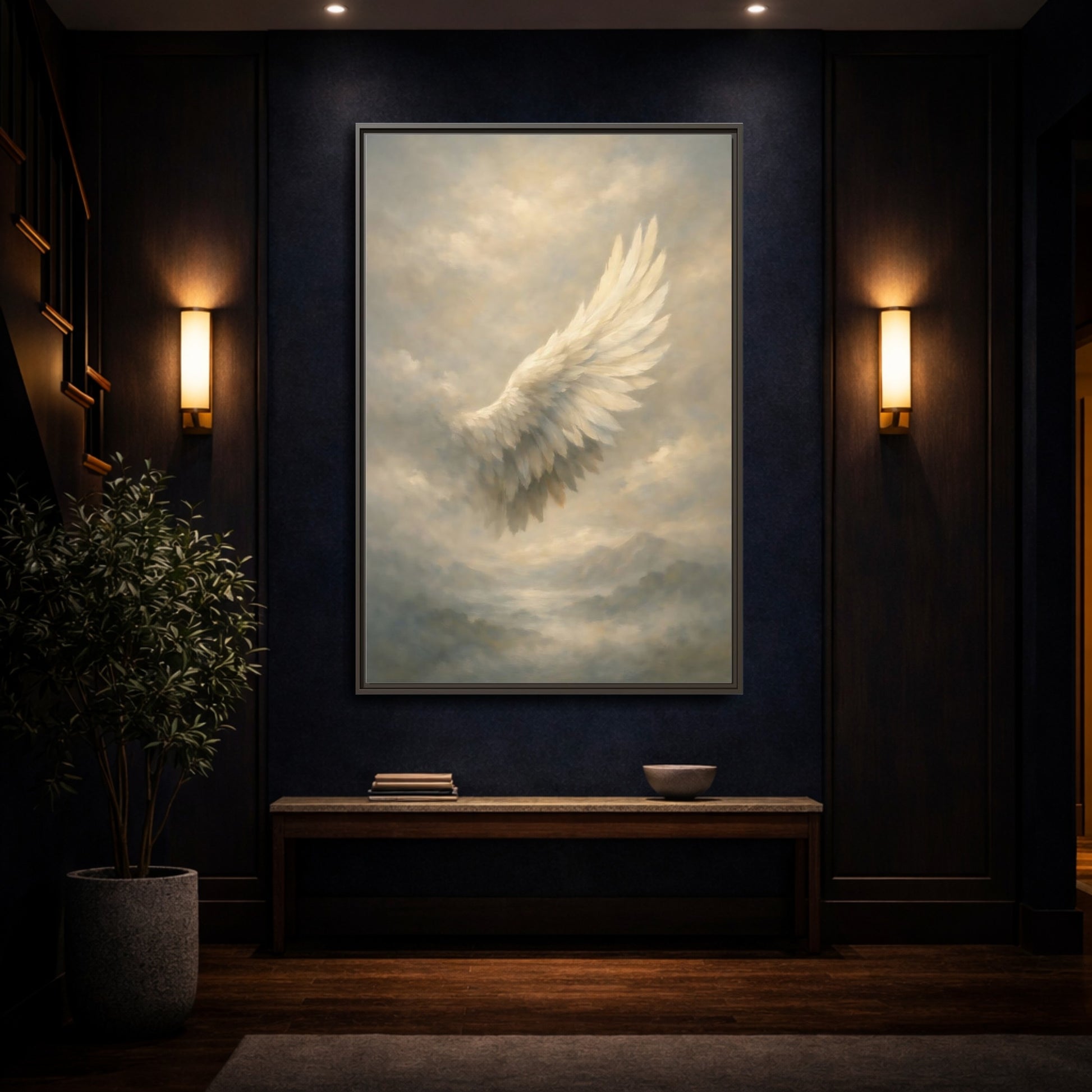 Mockup 3. Nature Feathered Wing Ethereal Wing shown as stretched canvas wall art