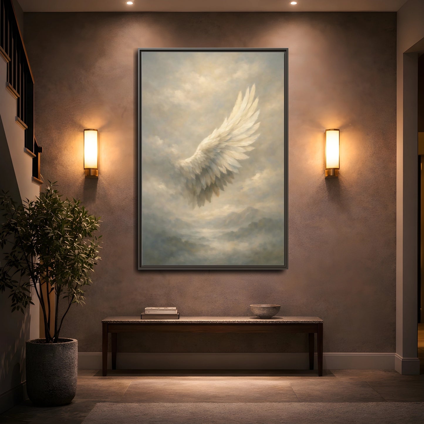 Mockup 4. Nature Feathered Wing Ethereal Wing shown as stretched canvas wall art