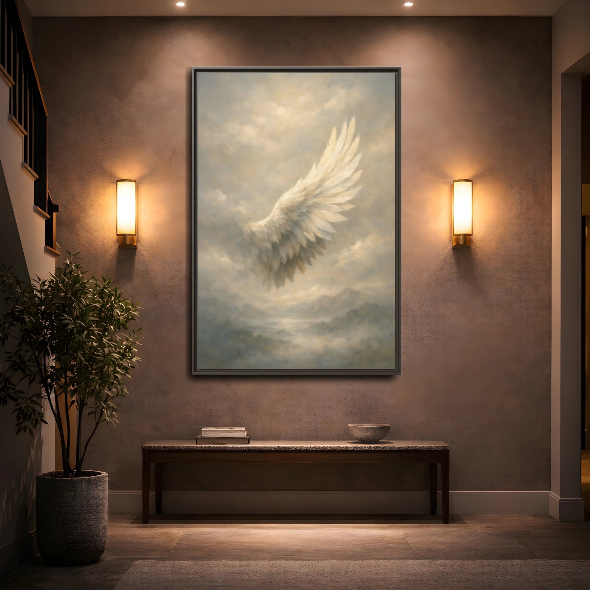 Mockup 4. Nature Feathered Wing Ethereal Wing shown as stretched canvas wall art