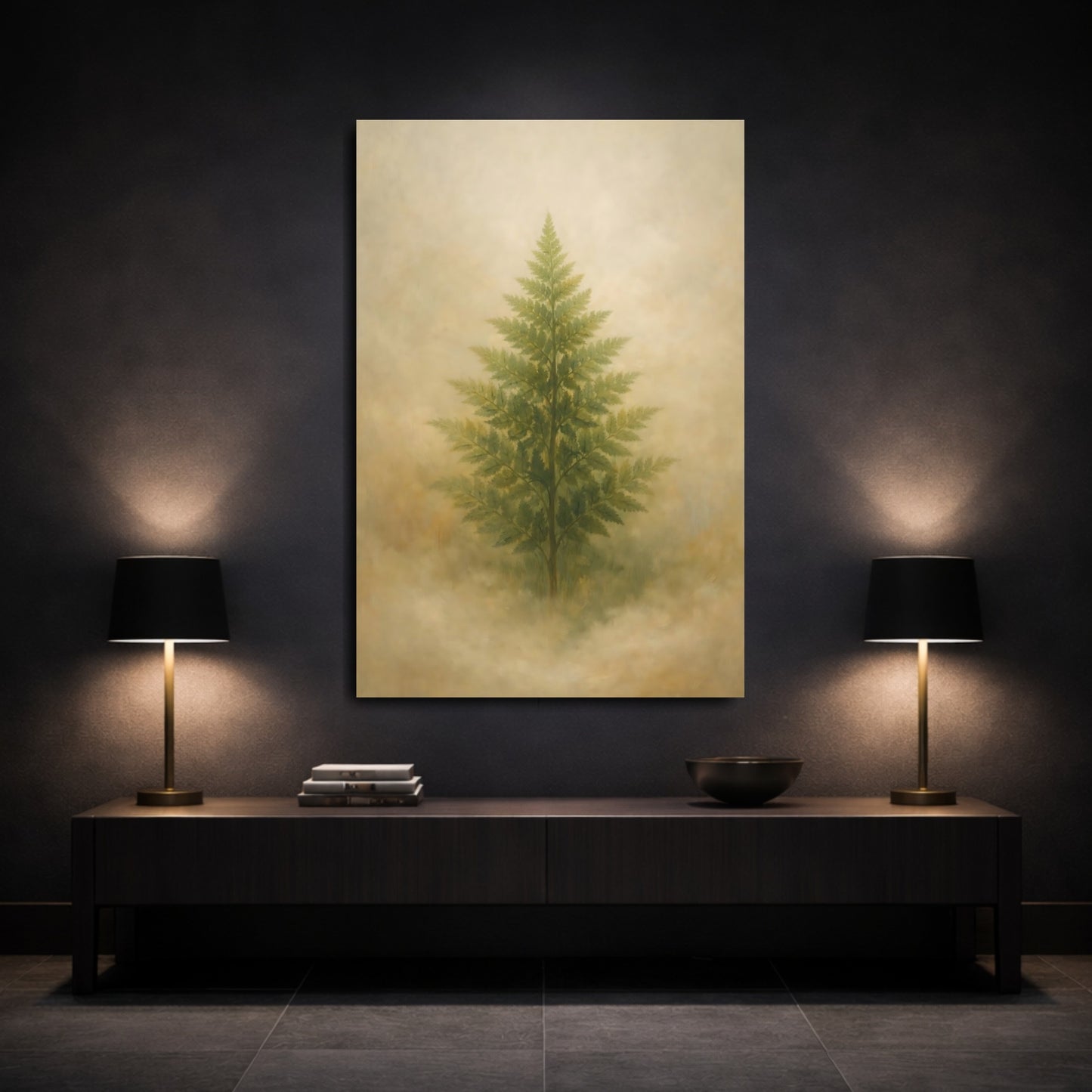 Mockup 2. Nature Fern Green Fern shown as stretched canvas wall art