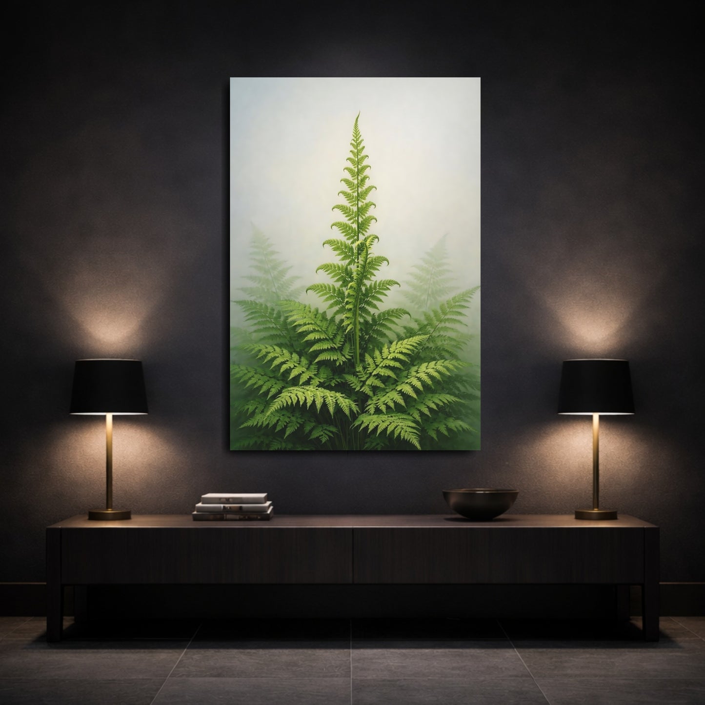 Mockup 2. Nature Fern Green Fern shown as stretched canvas wall art