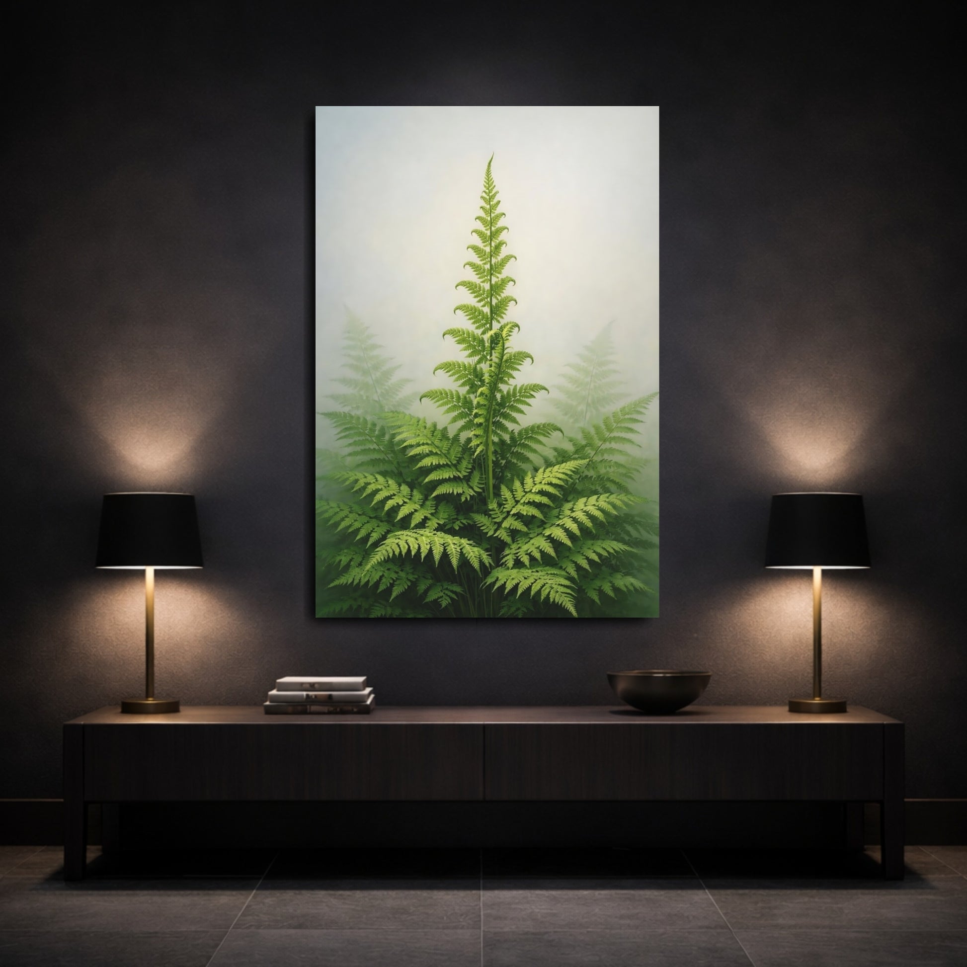 Mockup 2. Nature Fern Green Fern shown as stretched canvas wall art