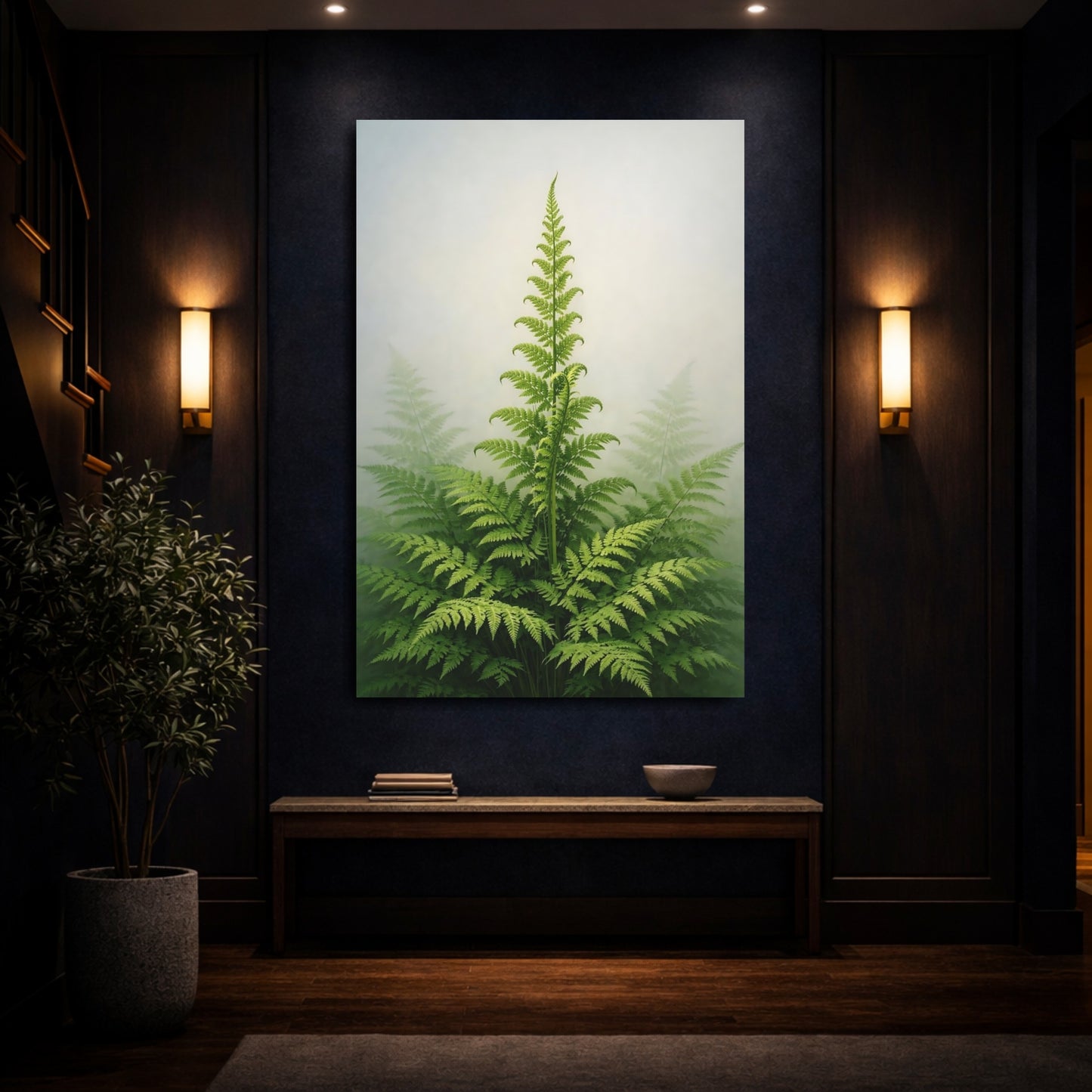 Mockup 3. Nature Fern Green Fern shown as stretched canvas wall art