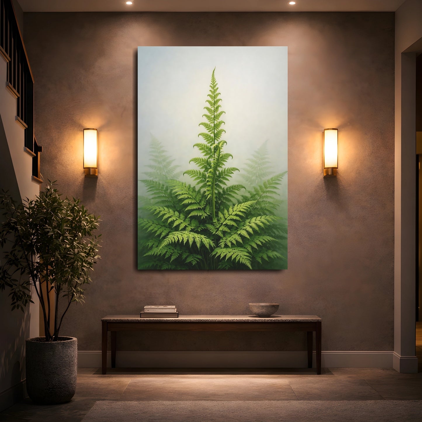 Mockup 4. Nature Fern Green Fern shown as stretched canvas wall art