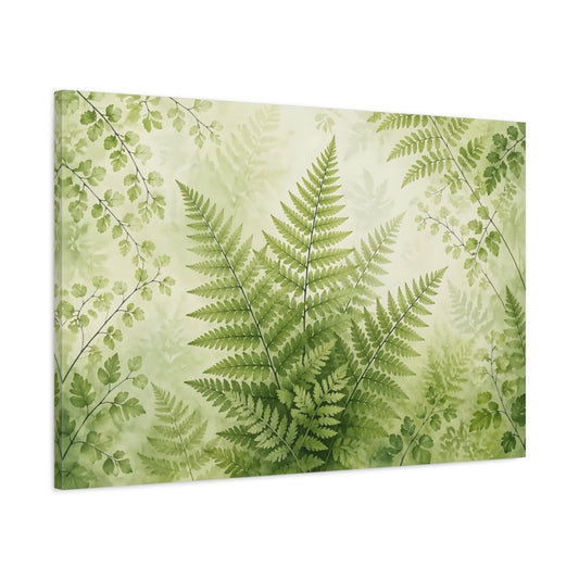 Main Mockup. Nature Fern Green Ferns shown as stretched canvas wall art