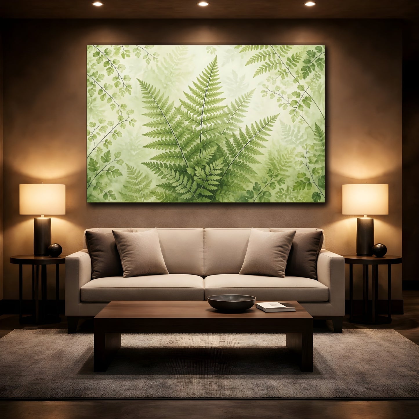 Mockup 2. Nature Fern Green Ferns shown as stretched canvas wall art