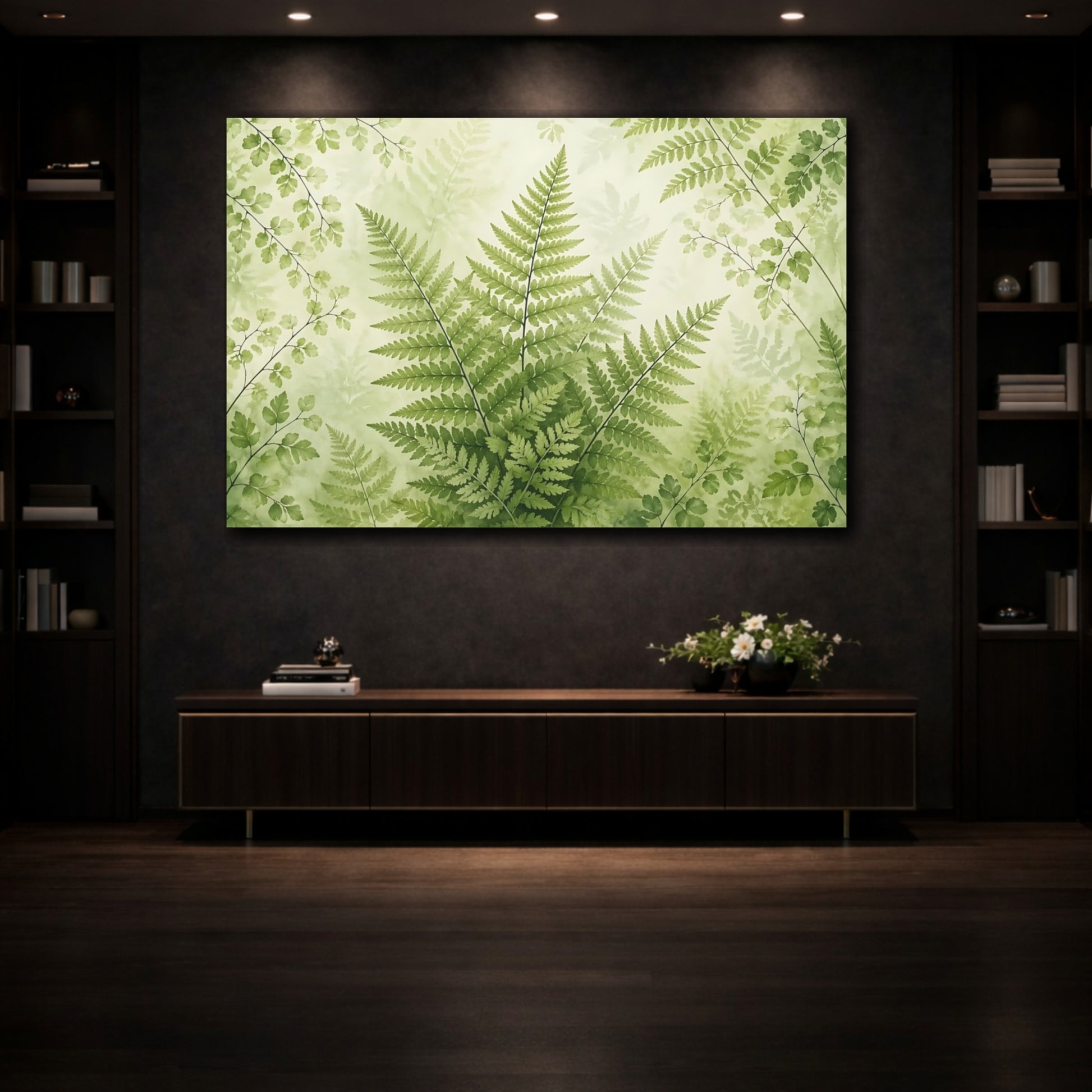 Mockup 3. Nature Fern Green Ferns shown as stretched canvas wall art