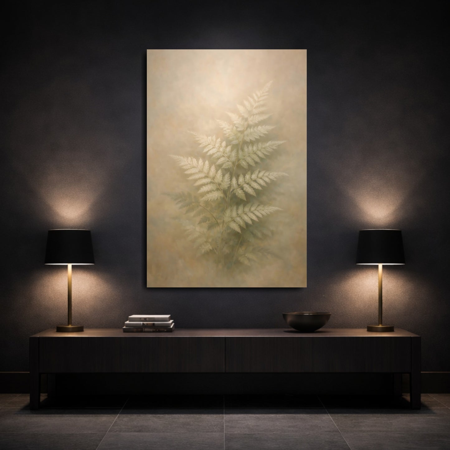 Mockup 2. Nature Fern Soft Green Fern shown as stretched canvas wall art