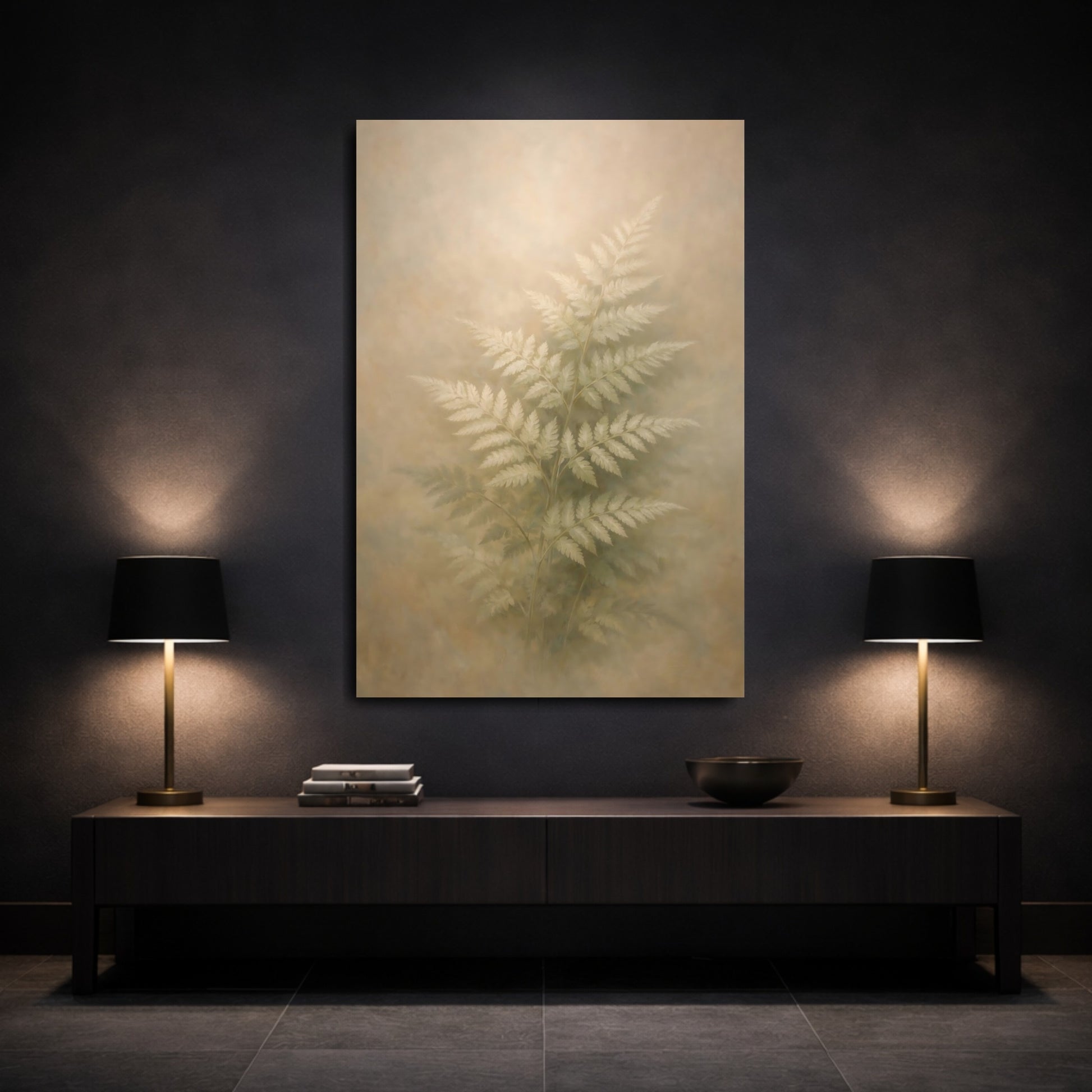 Mockup 2. Nature Fern Soft Green Fern shown as stretched canvas wall art