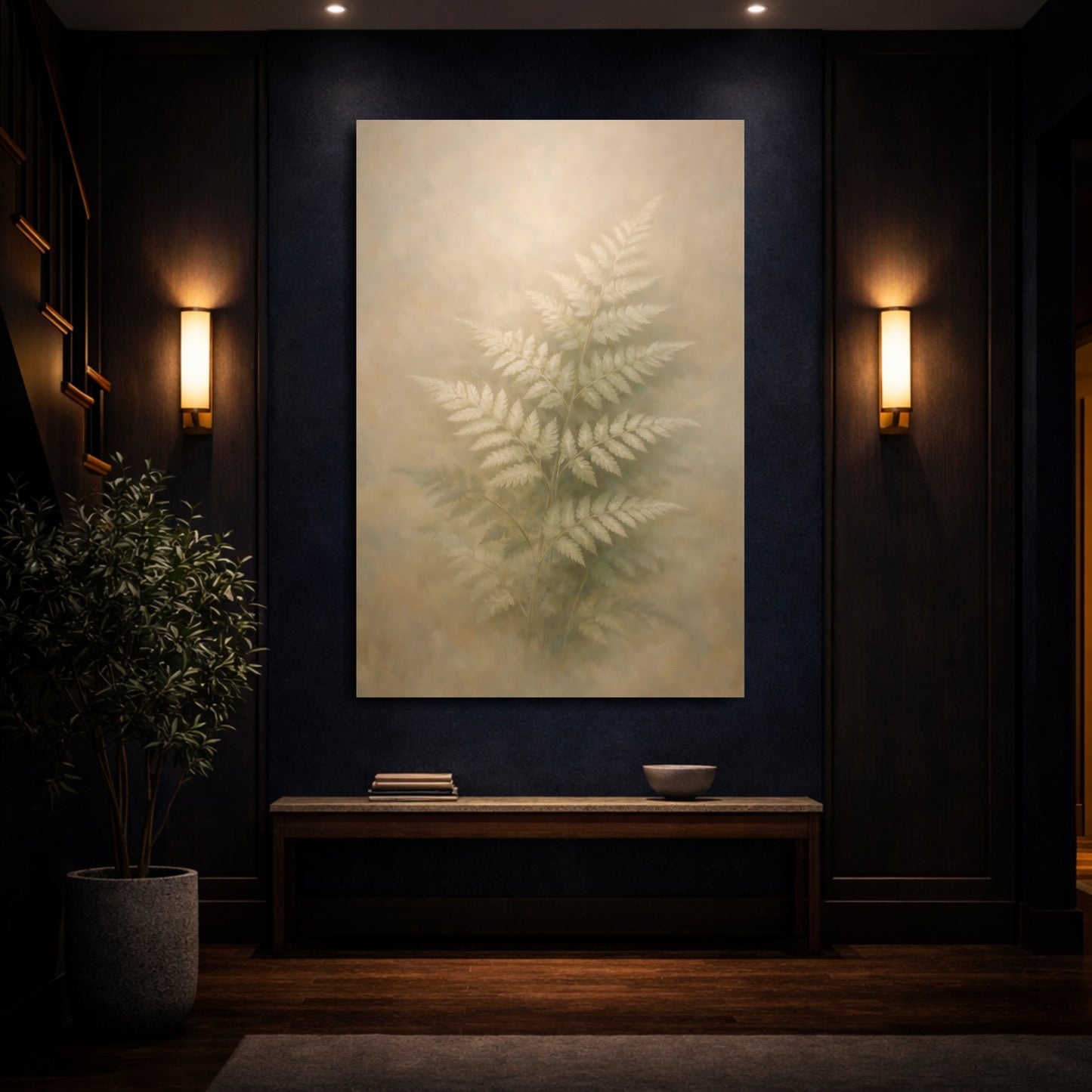 Mockup 3. Nature Fern Soft Green Fern shown as stretched canvas wall art