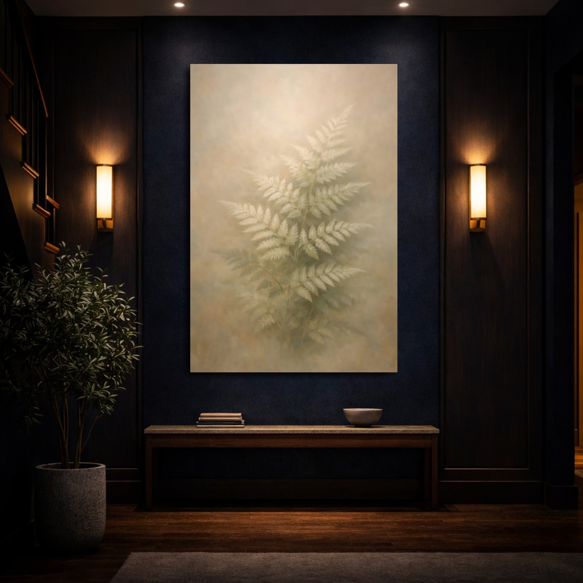 Mockup 3. Nature Fern Soft Green Fern shown as stretched canvas wall art