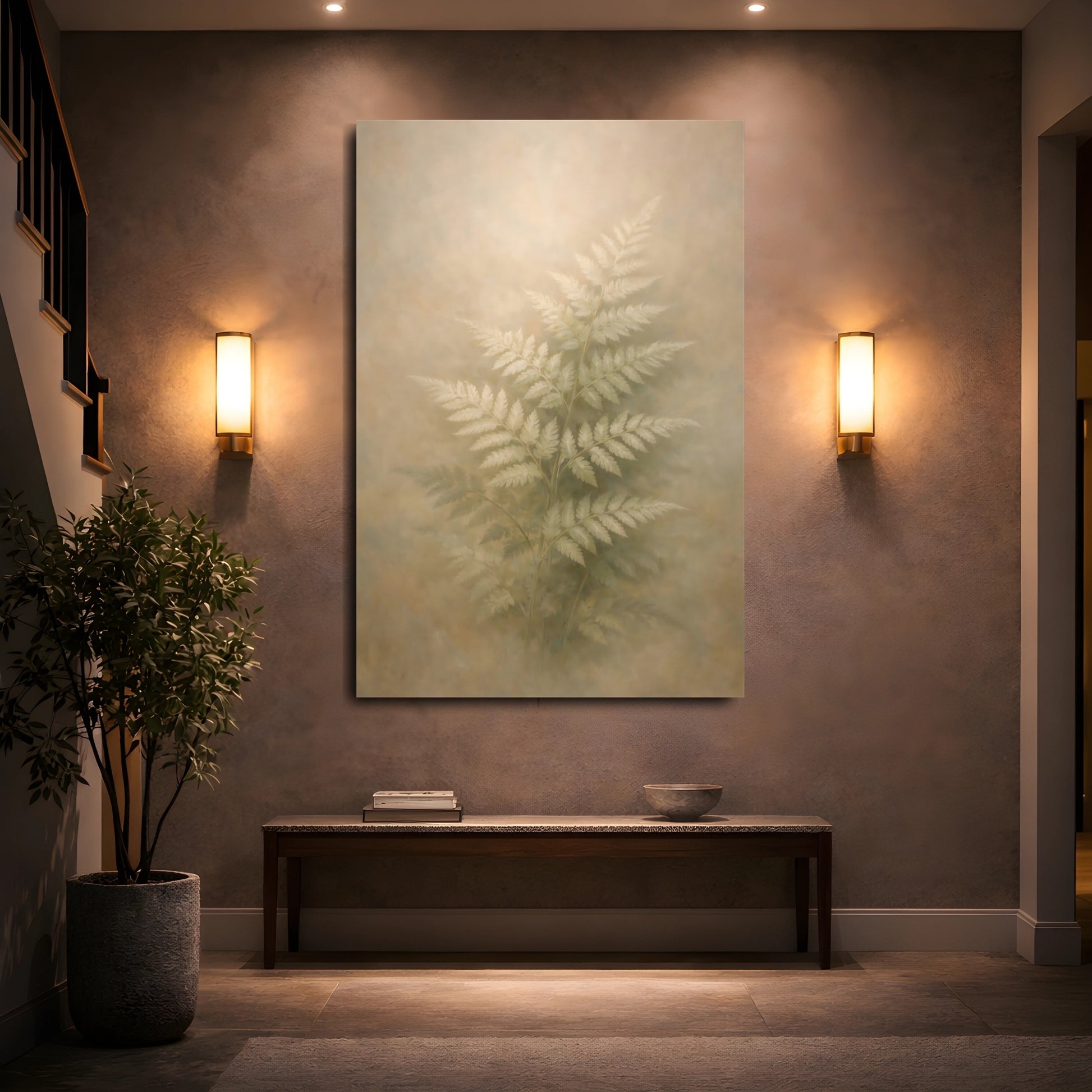 Mockup 4. Nature Fern Soft Green Fern shown as stretched canvas wall art