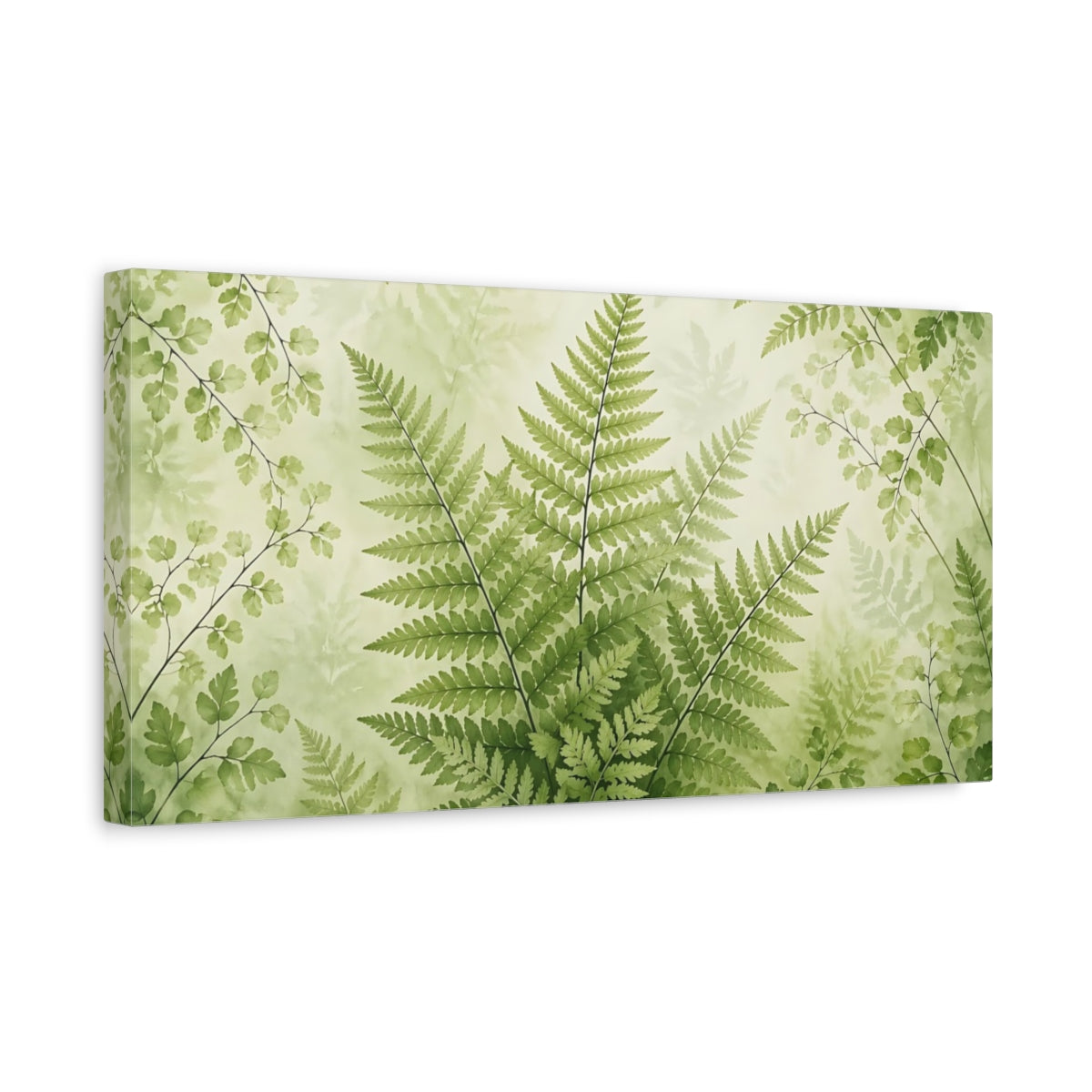 Side Mockup 3. Nature Ferns Green Ferns shown as stretched canvas wall art