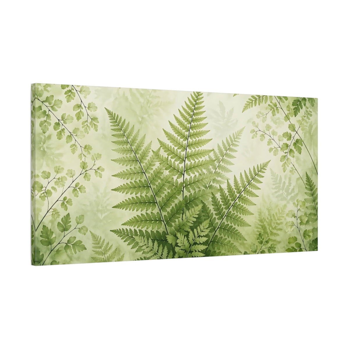 Main Mockup. Nature Ferns Green Ferns shown as stretched canvas wall art