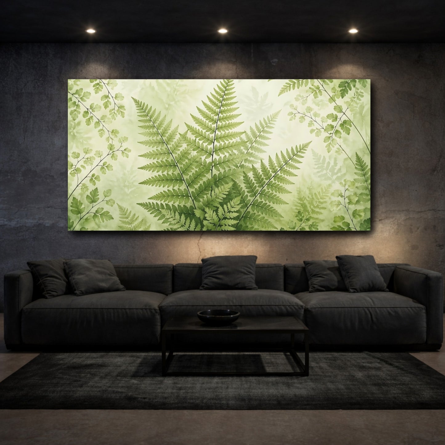 Mockup 2. Nature Ferns Green Ferns shown as stretched canvas wall art