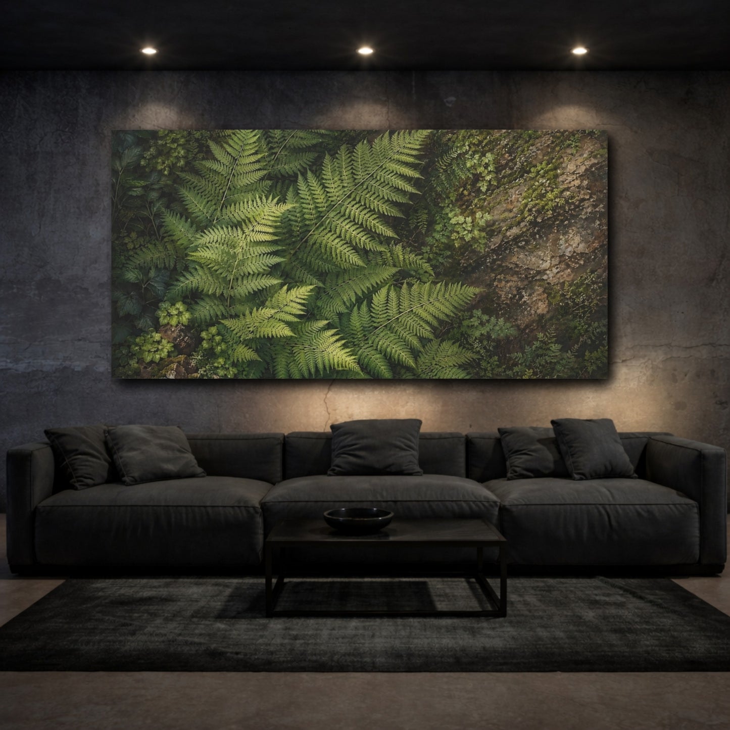 Mockup 2. Nature Ferns Green Ferns shown as stretched canvas wall art